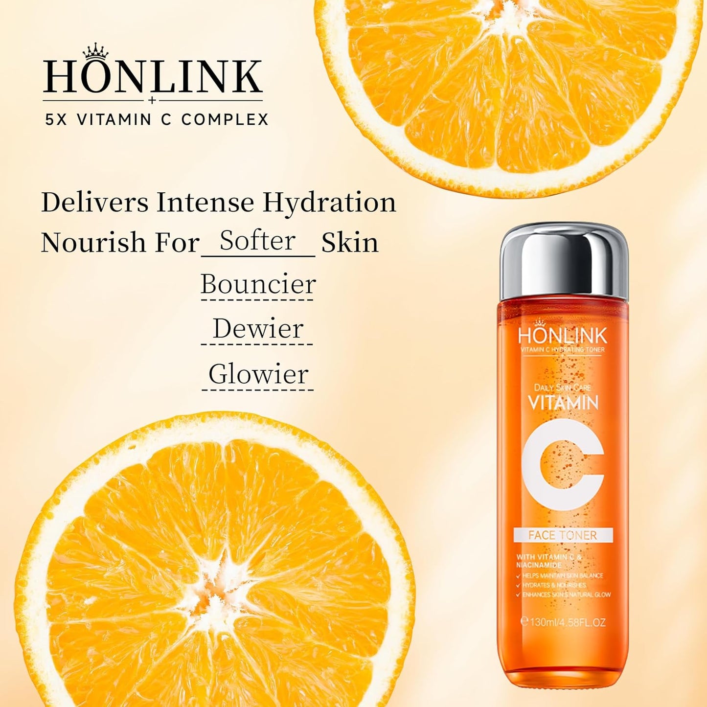 5X Vitamin C Toner HONLINK Facial Care Toner, Hyaluronic Acid Hydrating Facial Treatment for Even Skin Korean Tone, Safe Glowing Skin 130ml,K-Beauty,Tk Popular Skin Care Products, Women Gift