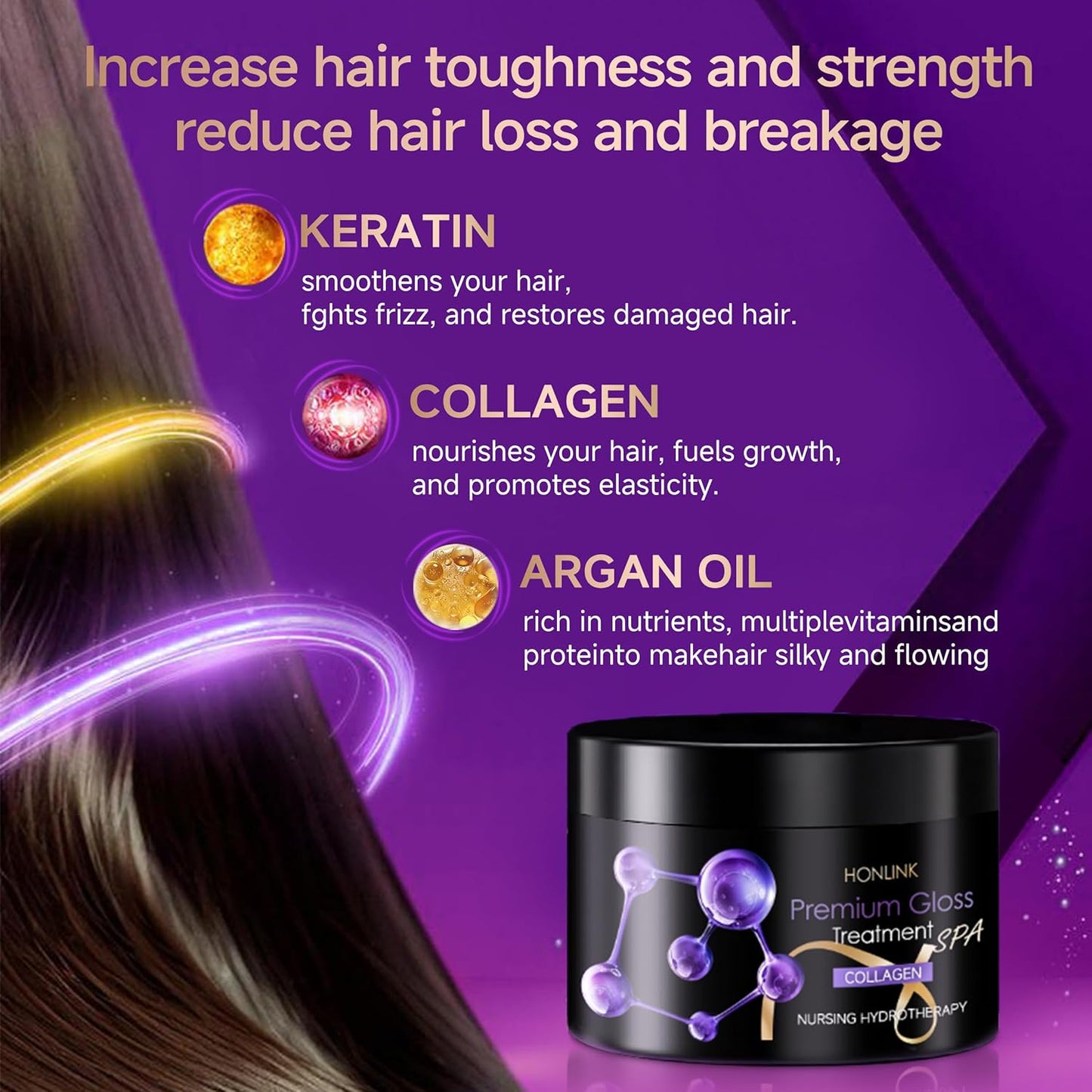 Collagen Hair Treatment Deep Repair Conditioning Argan Oil Collagen Hair Mask Essence for Dry Damaged Hair All Hair Types 300ml