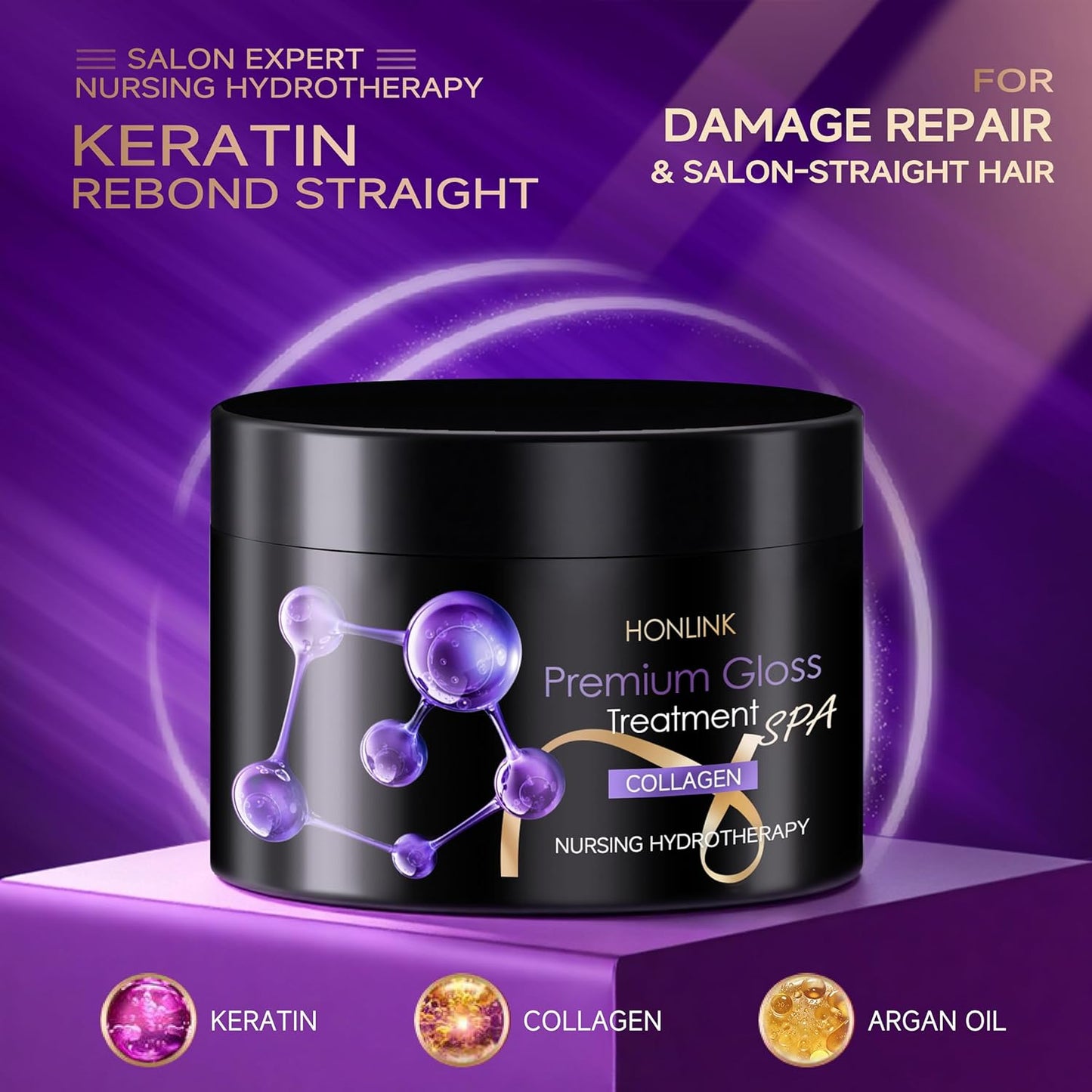 Collagen Hair Treatment Deep Repair Conditioning Argan Oil Collagen Hair Mask Essence for Dry Damaged Hair All Hair Types 300ml