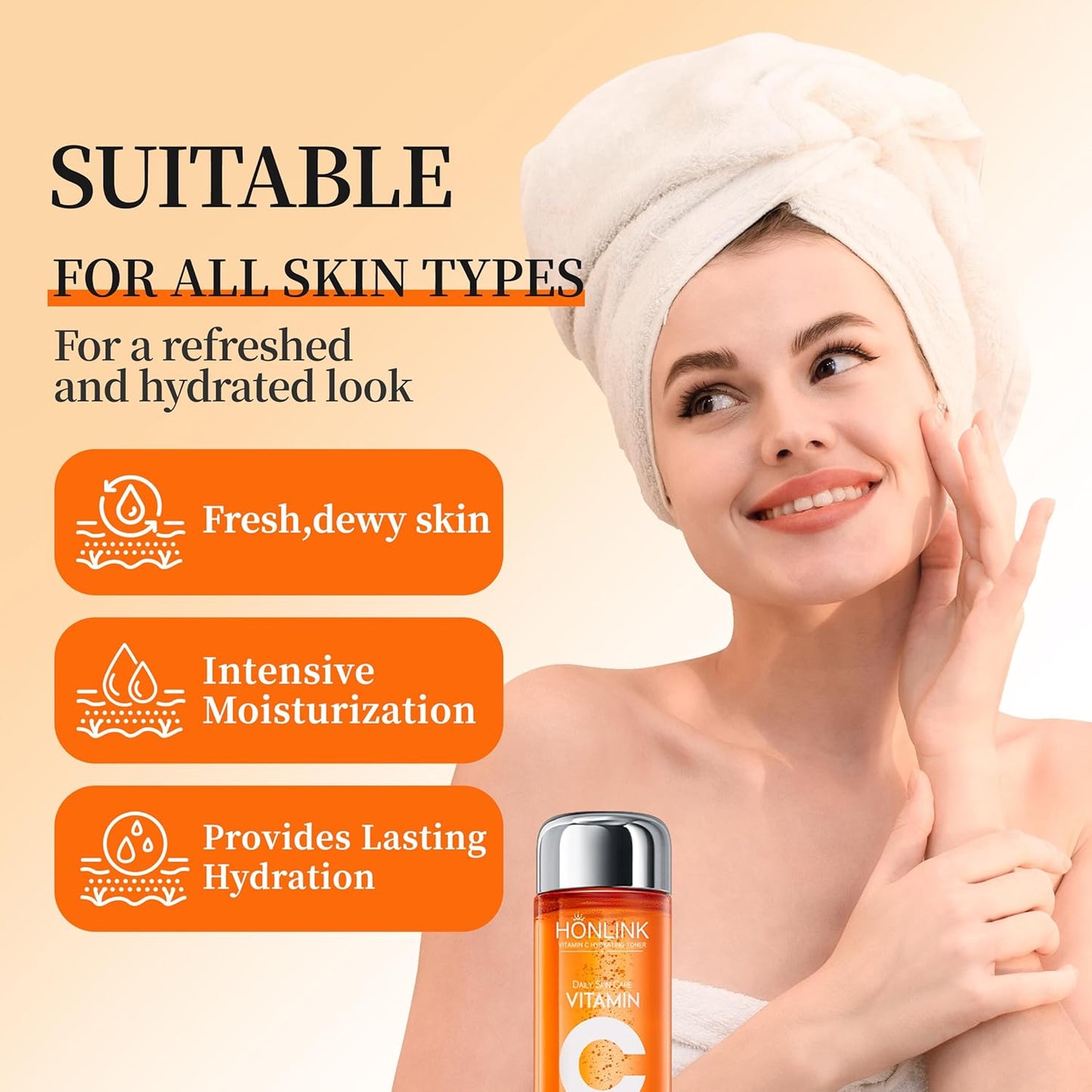 5X Vitamin C Toner HONLINK Facial Care Toner, Hyaluronic Acid Hydrating Facial Treatment for Even Skin Korean Tone, Safe Glowing Skin 130ml,K-Beauty,Tk Popular Skin Care Products, Women Gift