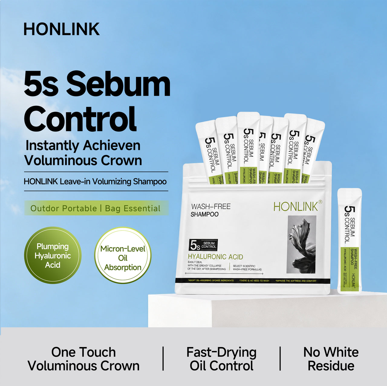 HONLINK Leave-in Dry Shampoo Gel for Oily Scalp | 5s Instant Oil Absorption & +2cm Voluminous High Crown | Waterless Hair Fluffy Dew, No-Rinse & Fast-Drying Sebum Control, Travel Size