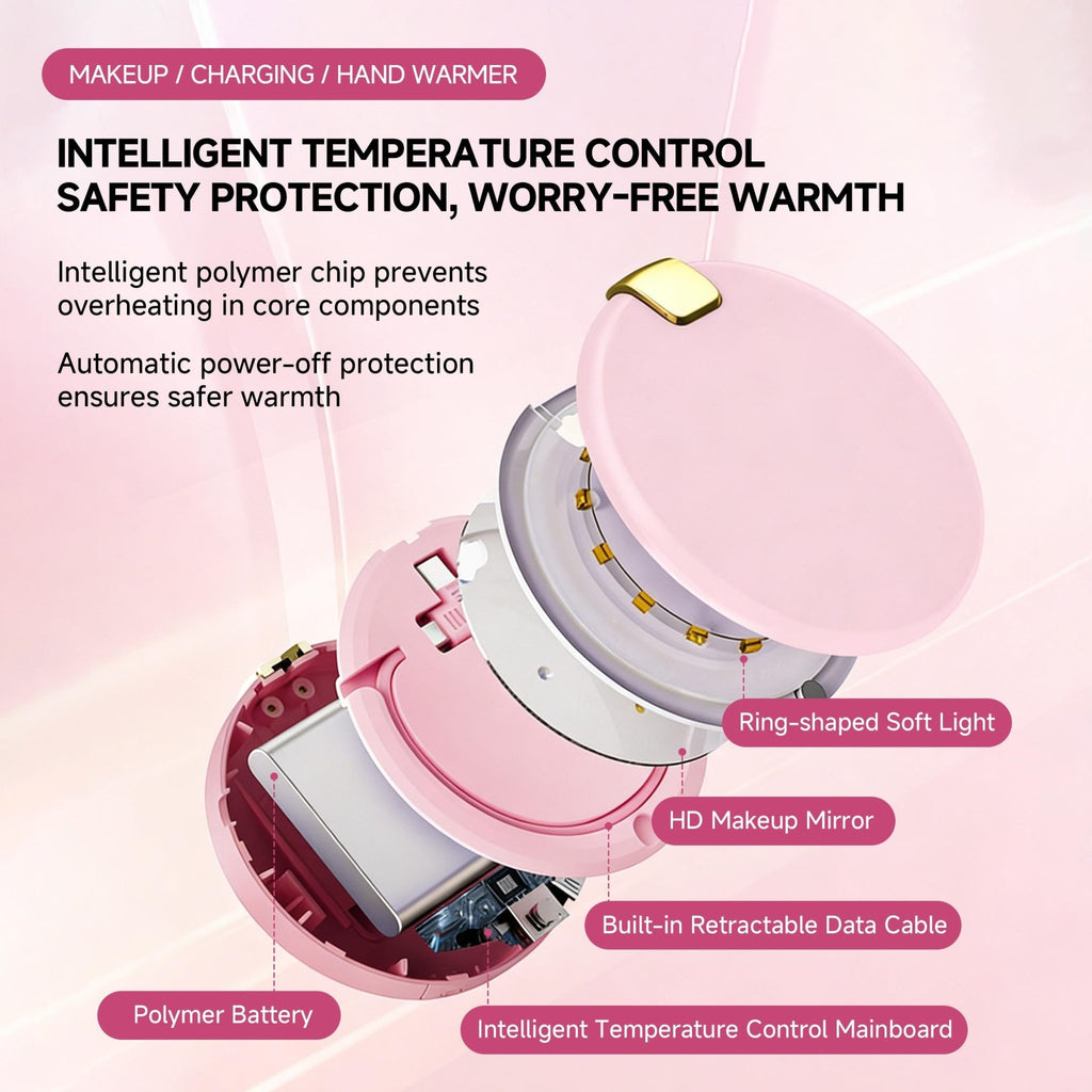 3 - in - 1 LED Makeup Mirror & Cute Hand Warmer with Power Bank 4000mAh - Perfect Gift - HONLINK