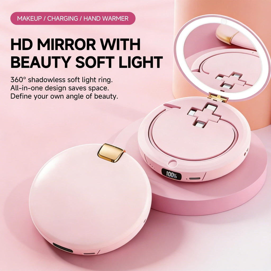 3 - in - 1 LED Makeup Mirror & Cute Hand Warmer with Power Bank 4000mAh - Perfect Gift - HONLINK