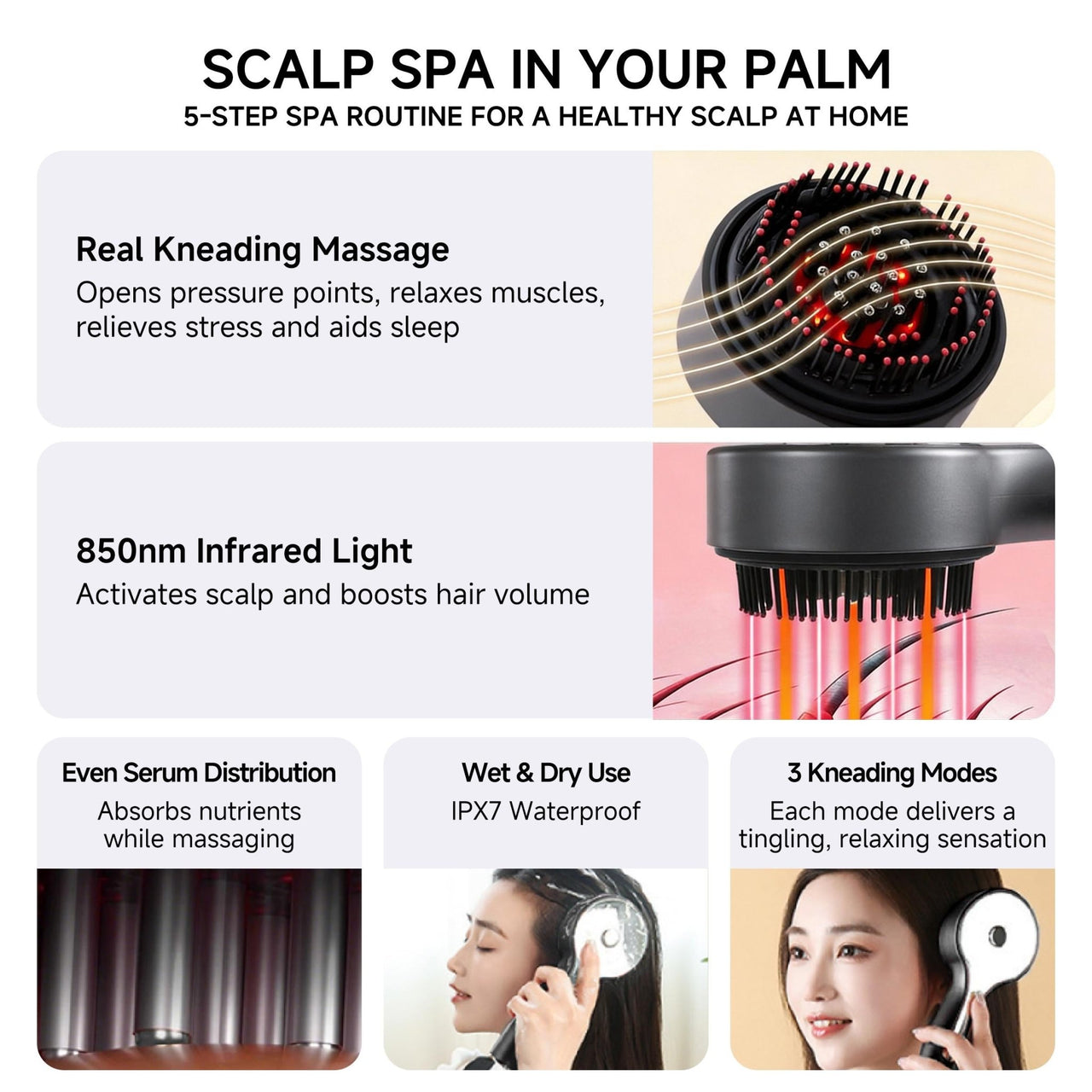 3 in 1 Scalp Massager Hair Growth Hair Oil Applicator,Electric Scalp Brush for Home,IPX7 - HONLINK