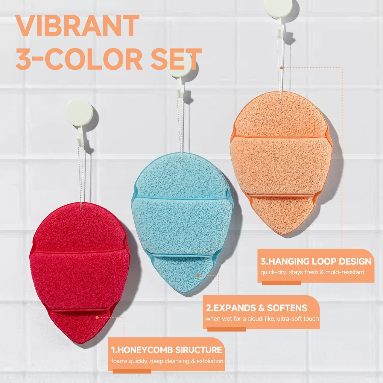 3PCS Face Sponge - Quick Foaming, Deep Cleansing & Exfoliating, Ultra - Soft for Sensitive Skin - HONLINK