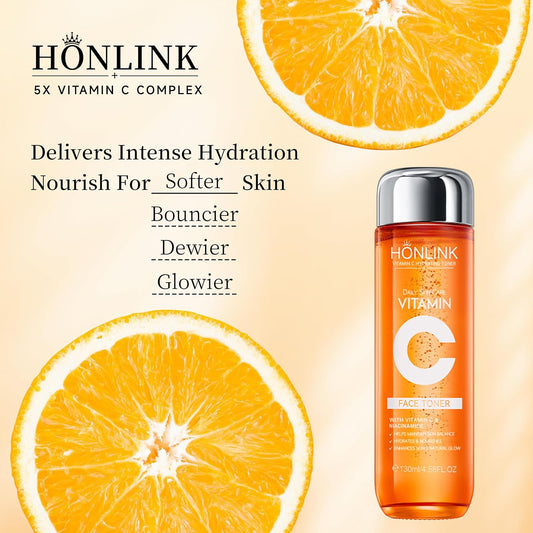 5X Vitamin C Toner HONLINK Facial Care Toner, Hyaluronic Acid Hydrating Facial Treatment for Even Skin Korean Tone, Safe Glowing Skin 130ml,K-Beauty,Tk Popular Skin Care Products, Women Gift