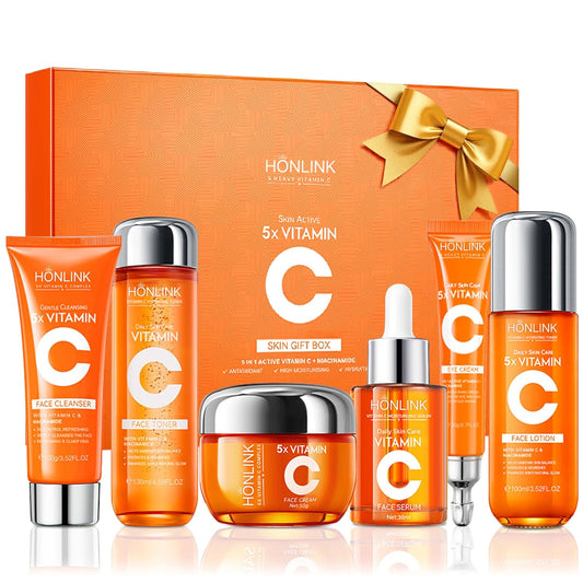 6-Piece Hydrating Skincare Set with Vitamin C & Niacinamide,HONKLINK Face Care Kit Includes Toner, Faical Serum,Cleanser,Moisturizer, Eye Cream & Body Lotion | Unique Gift for Women