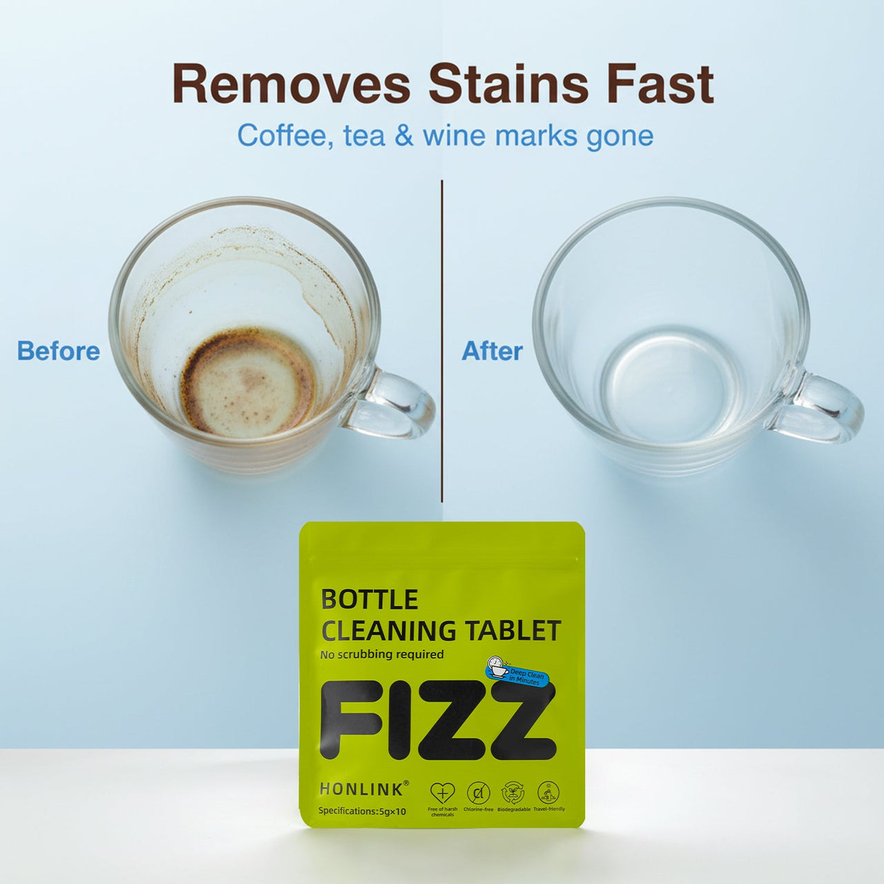 Bottle Cleaning Tablets | No Scrubbing & Zero Residue | Deep Clean & Odor Remover - HONLINK