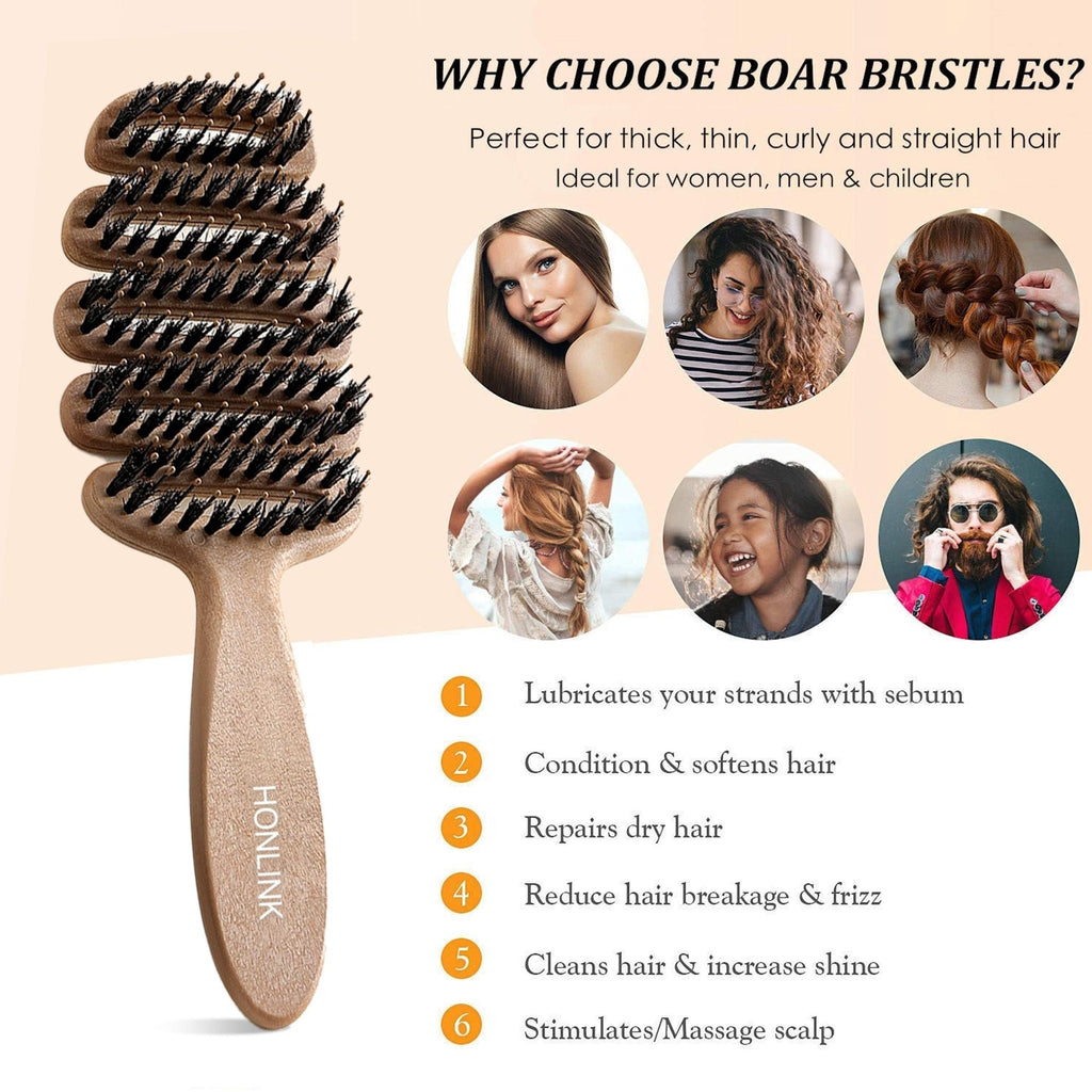Hair Brush - Boar Bristle Paddle Hairbrush for All Hair Type
