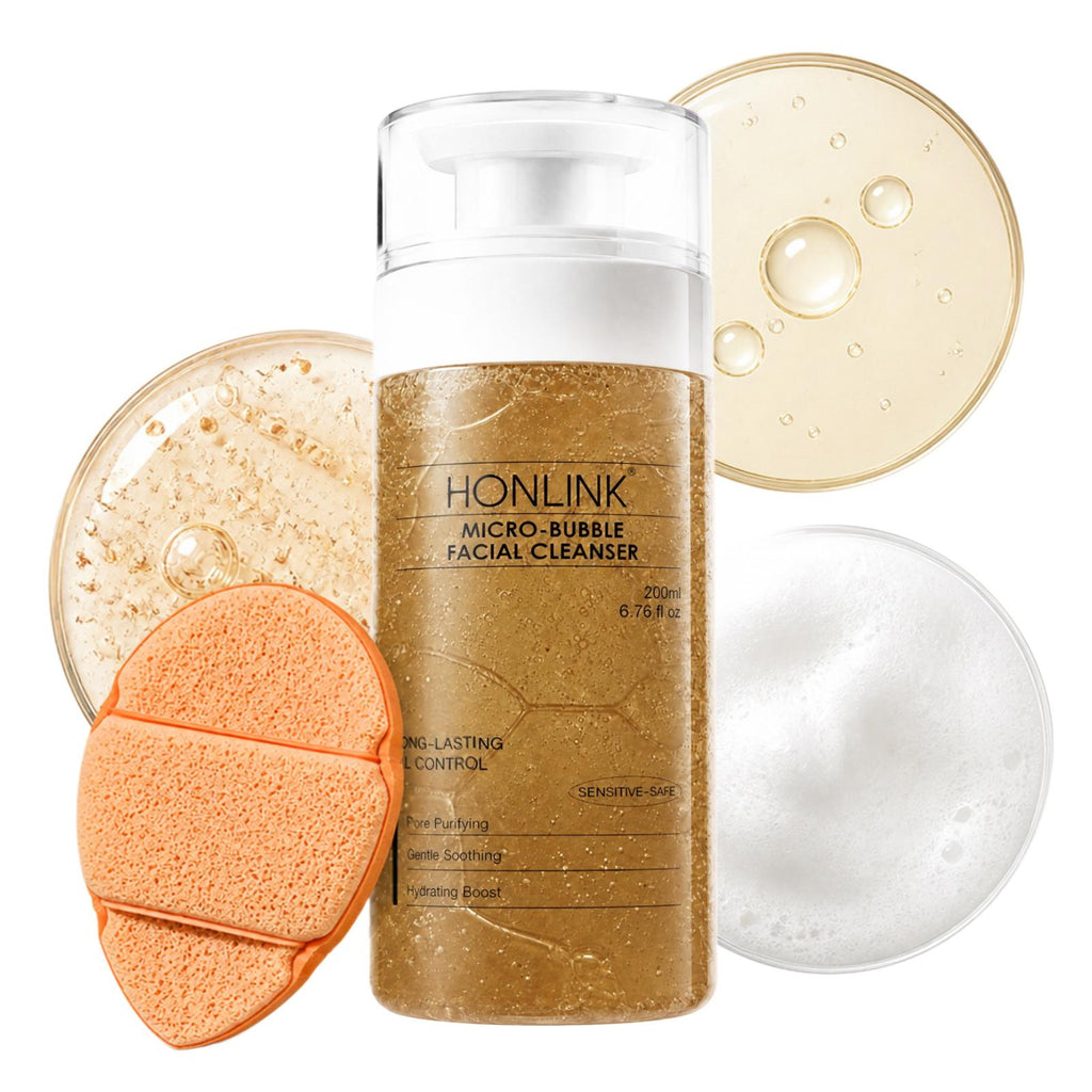 HONLINK Micro-Bubble Face Cleanser with Walnut Shell Powder + Oat Extract | Gentle Exfoliating Foam for Blackheads & Smooth Skin - HONLINK