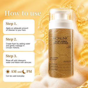 HONLINK Micro-Bubble Face Cleanser with Walnut Shell Powder + Oat Extract | Gentle Exfoliating Foam for Blackheads & Smooth Skin - HONLINK