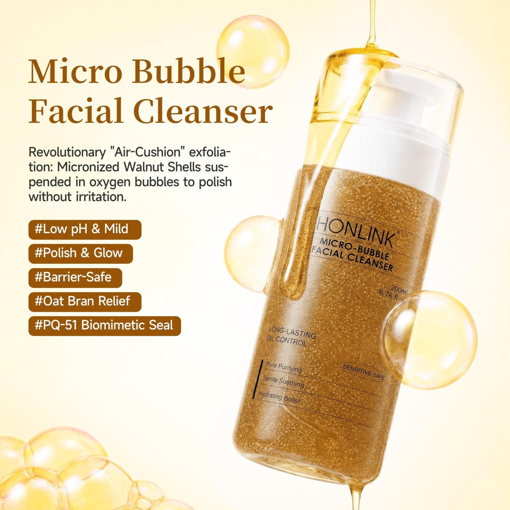HONLINK Micro-Bubble Face Cleanser with Walnut Shell Powder + Oat Extract | Gentle Exfoliating Foam for Blackheads & Smooth Skin - HONLINK