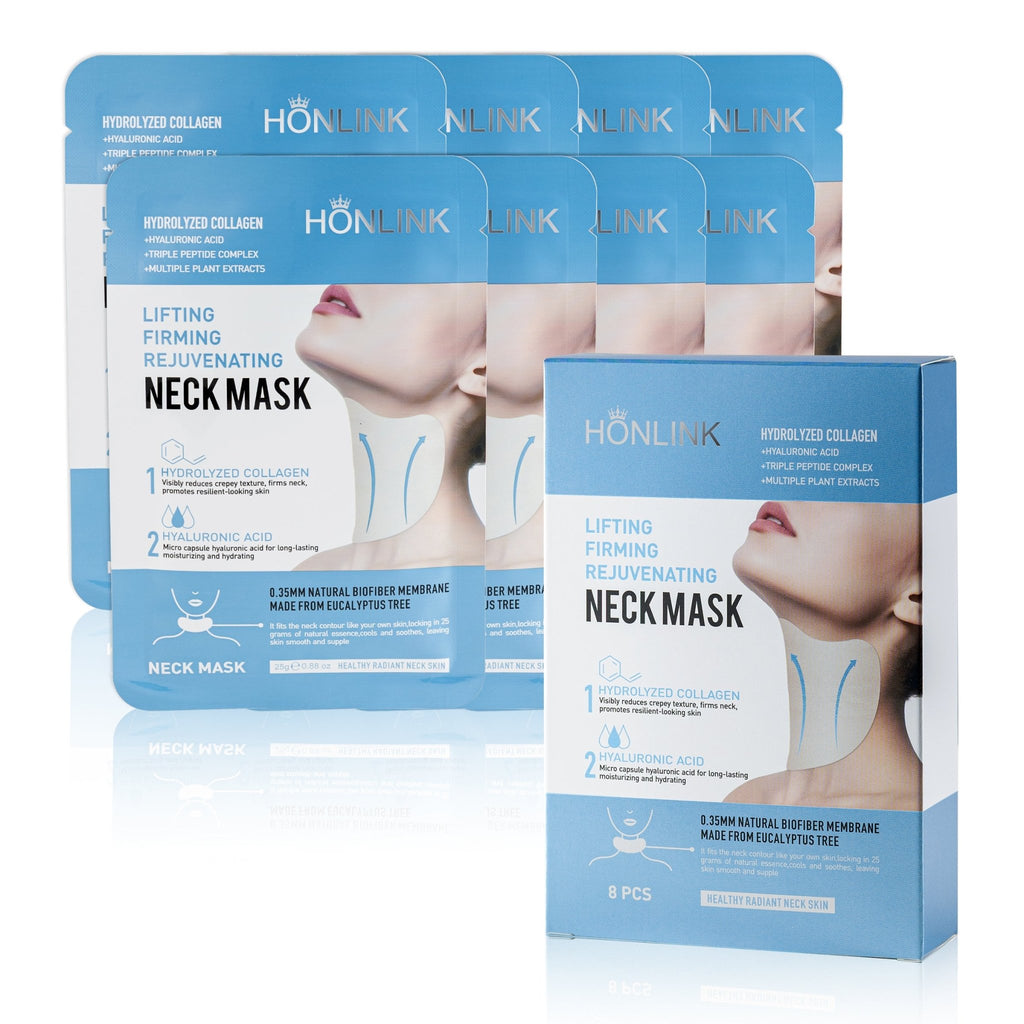 HONLINK Neck Mask 8PCS with Hydrolyzed Collagen & Hyaluronic Acid for Crepey Skin Reduces Fine Lines