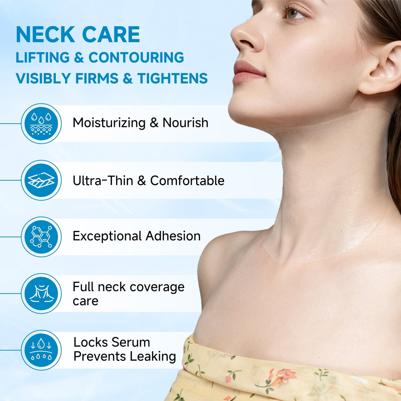 HONLINK Neck Mask 8PCS with Hydrolyzed Collagen & Hyaluronic Acid for Crepey Skin Reduces Fine Lines