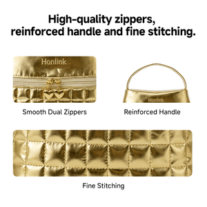 HONLINK Portable Travel Makeup Bag - Large Capacity Waterproof Aesthetic Cosmetic Bag, Open Storage Pouch for Women Toiletries and Skincare - HONLINK