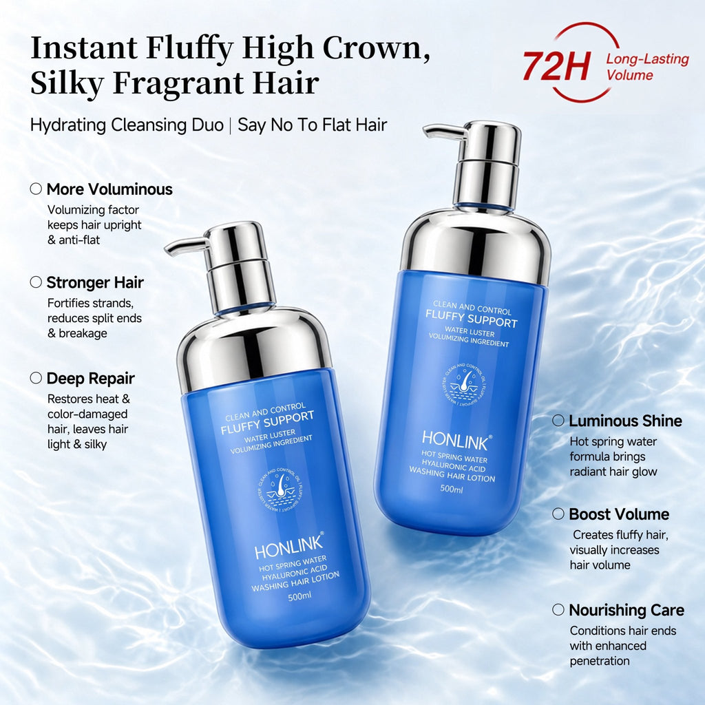 Hot Spring Water Hair Wash Lotion with 7D Hyaluronic Acid - Oil Control Volumizing Shampoo,Deep Cleansing Anti-Dandruff & Hydrating Scalp Care for Fine Flat Hair, 16.9 fl.oz - HONLINK